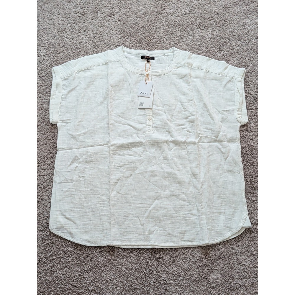 Quince 100% Organic Cotton Gauze Roll Sleeve Shirt Women's XL White NWT